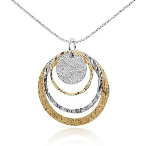 Two Tone 925 Sterling Silver & 14k Gold Filled Graduated Circles Pendant Necklace, 18” Two Tone 925 Sterling Silver & 14k Gold Filled Graduated Circles Pendant Necklace, 18”
