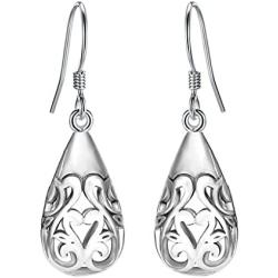 EVER FAITH Womens 925 Sterling Silver Bali Inspired Heart Filigree Puffed Teardrop Dangle Hook Earrings
