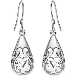 EVER FAITH Womens 925 Sterling Silver Bali Inspired Heart Filigree Puffed Teardrop Dangle Hook Earrings