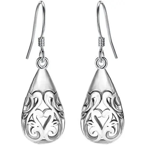 EVER FAITH Womens 925 Sterling Silver Bali Inspired Heart Filigree Puffed Teardrop Dangle Hook Earrings EVER FAITH Womens 925 Sterling Silver Bali Inspired Heart Filigree Puffed Teardrop Dangle Hook Earrings