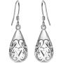 EVER FAITH Womens 925 Sterling Silver Bali Inspired Heart Filigree Puffed Teardrop Dangle Hook Earrings