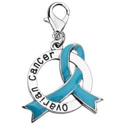 LBSBO Ovarian Cancer Gift Ovarian Cancer Awareness Teal Ribbon Clip-on Charm/Necklace Ovarian Cancer Support Jewelry