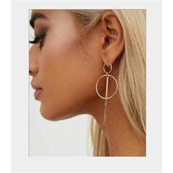 Big Double Circle Bar Hoop Dangle Earrings for Women Girls, Gold Simple Round Gold Fashion Jewelry