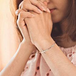 MEMGIFT Religious Rose Gold Bracelets for Women Girls Christian Cross Cuff Baptism Faith Bible Verse Jewelry Stainless Steel Confirmation Birthday for Mother Sister Wife Friends