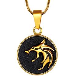 Hipunk Wolf Necklace Round Mens Punk 316L Stainless Steel Animal Wolf Head Pendant 18k Gold/Black Gun Plated Streetwear Jewelry SP0015