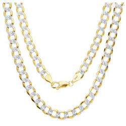 Nuragold 10k Yellow Gold 5.5mm Cuban Chain Curb Link Diamond Cut Pave Two Tone Pendant Necklace, Mens Womens Lobster Lock 18'' 20'' 22'' 24'' 26'' 28'' 30''
