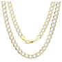 Nuragold 10k Yellow Gold 5.5mm Cuban Chain Curb Link Diamond Cut Pave Two Tone Pendant Necklace, Mens Womens Lobster Lock 18'' 20'' 22'' 24'' 26'' 28'' 30''
