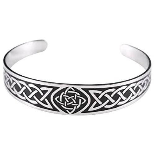 LUSSO Celtic Knot Magnetic Therapy Bracelet Stainless Steel Cuff Bangle Vintage Symbol Norse Amulet Health Care Jewelry for Women Men