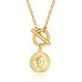 Charm Coin Satinless Steel Necklace for Women Girls 18K Gold Plated Toggle Medallion Chain Queen Goddess Pendant Necklaces Dainty Worship Keepsake Jewelry Valentine for Lover