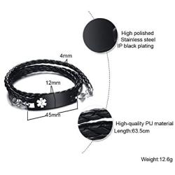 XUANPAI Free Custom Engraved Multilayer Braided Leather Bangle Medical Alert ID Bracelet for Womens Mens