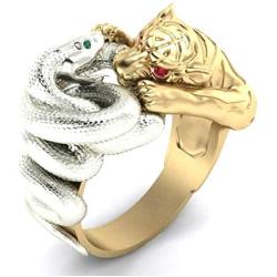 Vintage Gold Tiger Silver Snake Fighting Ring Hip Hop Rock Crystal Ring Party Anniversary Gothic Motorcycles Personalized Jewelry Ring Gold Two Silver Tone for Men Male
