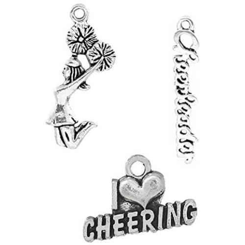 JGFinds Cheerleading Charms and Pendants - 110 Pieces (50 Pom-Pom Girl, 30 Cheerleader, 30 I Love Cheering), 20mm - 28mm, Silver Tone, DIY Cheerleader Gifts and Jewelry Making Supplies