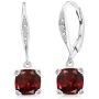 Gem Stone King 925 Sterling Silver Red Garnet and White Diamond Earrings, Cushion Cut Gemstone Birthstone 3.71 Cttw