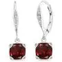 Gem Stone King 925 Sterling Silver Red Garnet and White Diamond Earrings, Cushion Cut Gemstone Birthstone 3.71 Cttw
