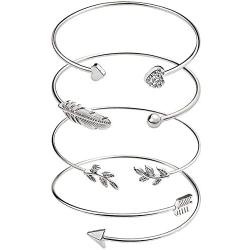 Suyi Womens Bangle Bracelet Set Open Adjustable Cuff Bracelet Wire Stackable Wrap Jewelry