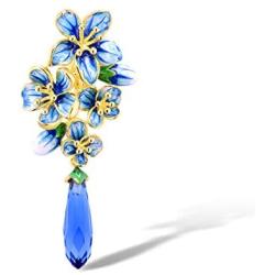 Santuzza Blue Flower Gold Plating Pendant Genuine 925 Sterling Silver Gorgeous Dangle Glass Handmade Enamel Dangle Jewelry For Women