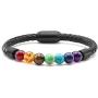 JOVIVI Personalized Custom Natural Agate/Tiger Eye/Lava Rock Stone Beads Essential Oils Diffuser Bracelet Healing for Men Women Leather Cuff Bracelets Stainless Steel Magnetic Buckle