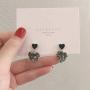 ZHUPI Crystal Trendy Stud Earrings Jewelry Heart Earrings Black Rhinestone Drop Dangle Long Earrings, Fashion Jewelry for Women Girls