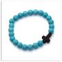 Xusamss Fashion Religious Cross Bracelet 8mm Tiger Eye Turquoise Beads Elastic Bracelet,7 1/2 Wrist