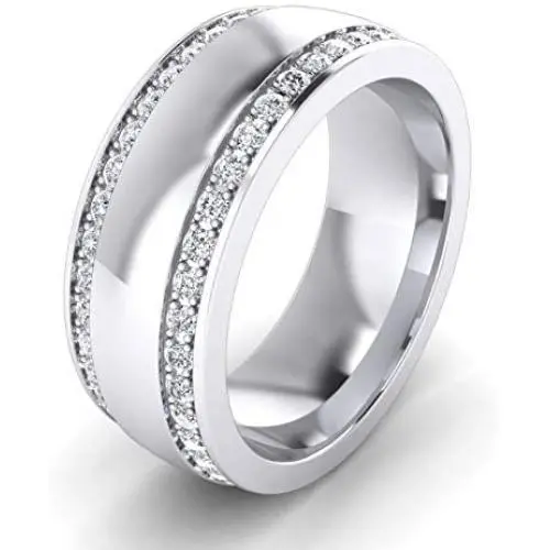 Super Heavy Sterling Silver 8mm Domed Double Row Simulated Diamond Wedding Band Full Eternity Ring Super Heavy Sterling Silver 8mm Domed Double Row Simulated Diamond Wedding Band Full Eternity Ring