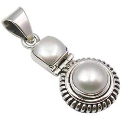 SilverStarJewel 925 Pure Sterling Silver Pearl Antique Style Necklace Pendant 1.4''