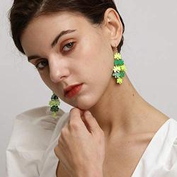 St. Patricks Day Shamrock Dangle Earrings Gold Pleated Green Layered Lucky Clover Earrings Irish St. Patricks Day Jewelry Gift For Women Girls