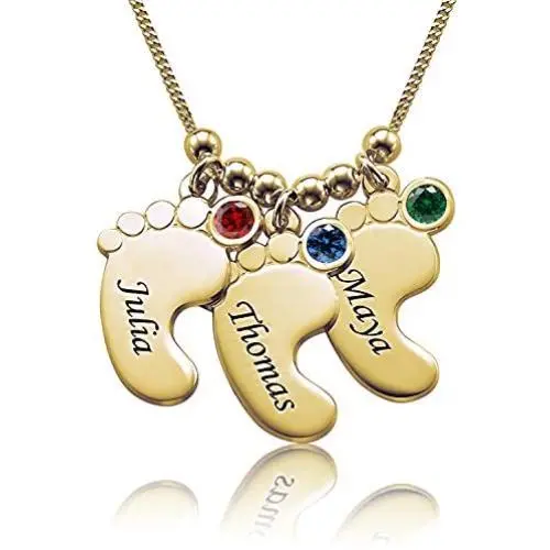 AOBOCO Sterling Silver Personalized Baby Feet Necklace Custom Name or Date Engraved Pendant with Austria Birthstone for Mom & Kid Mothers Day Jewelry Gift AOBOCO Sterling Silver Personalized Baby Feet Necklace Custom Name or Date Engraved Pendant with Austria Birthstone for Mom & Kid Mothers Day Jewelry Gift