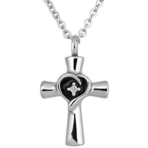 SexyMandala Religious Cross Memorial Urn Necklace for Ashes Cremation Keepsake Pendant Funnel Fill Kit