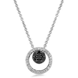Jewelili Sterling silver 1/4 cttw white and black round diamond pendant necklace, 18'' rope chain