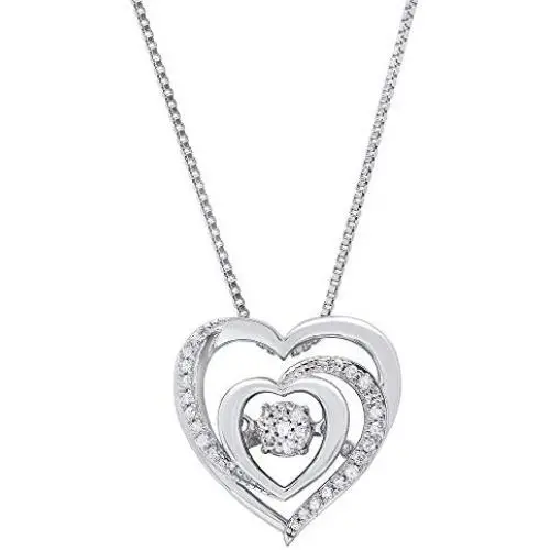 Dancing Diamond''Heartbeats'' Heart Pendant Necklace in 925 Sterling Silver by Parade of Jewels (1/8 ct.tw.), 18'' Dancing Diamond''Heartbeats'' Heart Pendant Necklace in 925 Sterling Silver by Parade of Jewels (1/8 ct.tw.), 18''