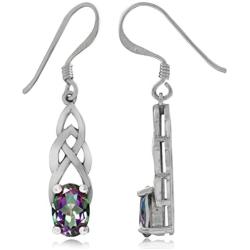 Silvershake 1.84ct. Mystic Fire Topaz 925 Sterling Silver Celtic Knot Dangle Hook Earrings