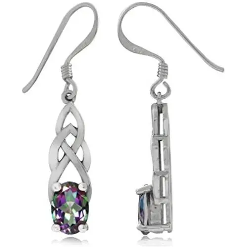 Silvershake 1.84ct. Mystic Fire Topaz 925 Sterling Silver Celtic Knot Dangle Hook Earrings Silvershake 1.84ct. Mystic Fire Topaz 925 Sterling Silver Celtic Knot Dangle Hook Earrings