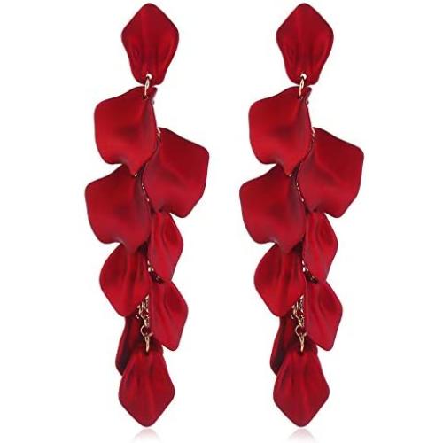 Long Acrylic Rose Flower Petal Drop Dangle Earrings Bohemian Hanging Resin Floral Tassel Statement Earrings for Women Girls Gifts Lightweight Jewelry