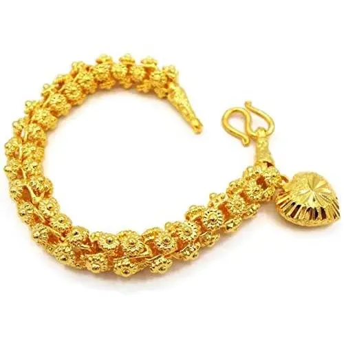 Heart Pikun Flower Lai Thai Gold Plated Bangle 22k 24k Thai Baht Yellow Gold Filled Bracelet Jewelry Women