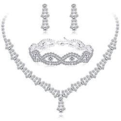 Udalyn Rhinestone Necklace and Earrings Set for Women Bridal Jewelry Set for Wedding with Crystal Bracelet
