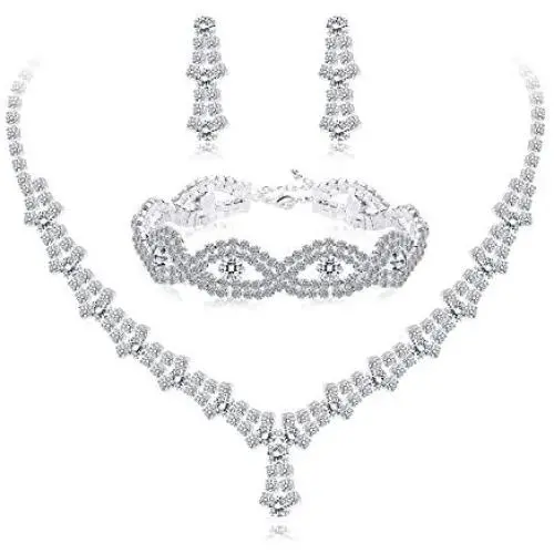 Udalyn Rhinestone Necklace and Earrings Set for Women Bridal Jewelry Set for Wedding with Crystal Bracelet Udalyn Rhinestone Necklace and Earrings Set for Women Bridal Jewelry Set for Wedding with Crystal Bracelet