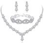 Udalyn Rhinestone Necklace and Earrings Set for Women Bridal Jewelry Set for Wedding with Crystal Bracelet