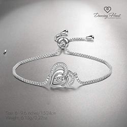 DANCING HEART ✦Love Token✦ Valentines Day Jewelry Gifts for Women Bracelet Gifts 925 Sterling Silver 3A CZ Adjustable Bracelet Fine Jewelry Delicate Gift Box Birthday Gifts for Women