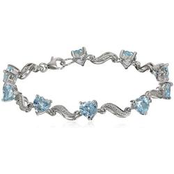 Plated Sterling Silver Gemstone and Diamond Accent Wave Bracelet, 7.25''