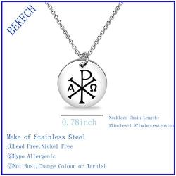 BEKECH Ancient Christian Symbol Jewelry Chi Rho Alpha Omega Symbol Pendant Christogram Necklace Religious Medal Gift for Christian Culture Lovers