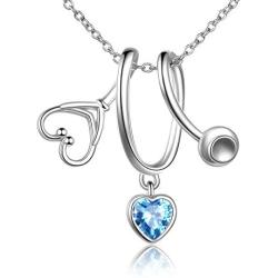 LUHE Stethoscope Pendant Necklace 925 Sterling Silver Heart Necklace Doctor Nurse Graduation Gift