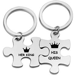 Matching Puzzle Piece Keychain Set Couple Keychain Gift for Lover Couple Jewelry cute couple gifts for him and her - HER KING & HIS QUEEN (king/queen KRP)