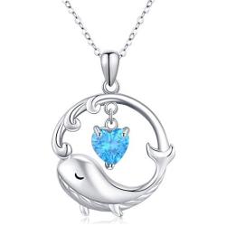 TRISHULA Whale Necklace for Women,925 Sterling Silver Cute Animal Whale Wave Pendant with Blue Zircon Jewelry Whale Lovers Gift for Women Girl Mom Daughter
