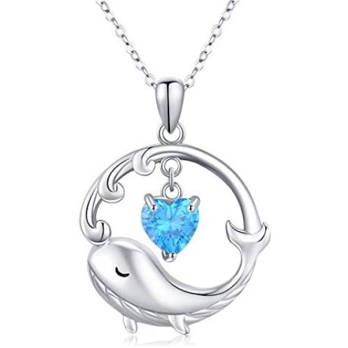 TRISHULA Whale Necklace for Women,925 Sterling Silver Cute Animal Whale Wave Pendant with Blue Zircon Jewelry Whale Lovers Gift for Women Girl Mom Daughter