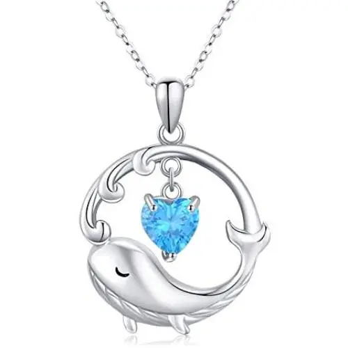 TRISHULA Whale Necklace for Women,925 Sterling Silver Cute Animal Whale Wave Pendant with Blue Zircon Jewelry Whale Lovers Gift for Women Girl Mom Daughter TRISHULA Whale Necklace for Women,925 Sterling Silver Cute Animal Whale Wave Pendant with Blue Zircon Jewelry Whale Lovers Gift for Women Girl Mom Daughter