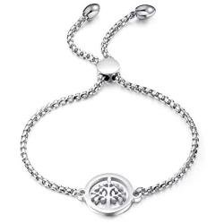 kelistom Life Tree Charm Stainless Steel Bracelet for Women Teen Girls, 18K Gold/Rose Gold/White Gold Plated Adjustable Link Chain Bracelet Gift Friendship