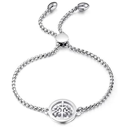 kelistom Life Tree Charm Stainless Steel Bracelet for Women Teen Girls, 18K Gold/Rose Gold/White Gold Plated Adjustable Link Chain Bracelet Gift Friendship