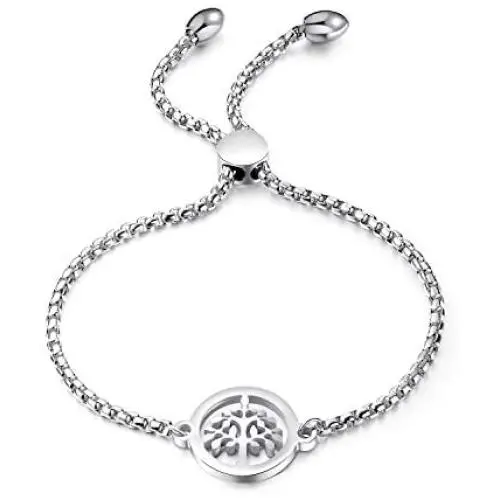 kelistom Life Tree Charm Stainless Steel Bracelet for Women Teen Girls, 18K Gold/Rose Gold/White Gold Plated Adjustable Link Chain Bracelet Gift Friendship