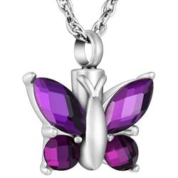 Dletay Cremation Jewelry for Ashes Crystal Butterfly Shape Stainless Steel Pendant Urn Necklace Keepsake for Women with Filling Kits