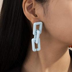 Aimimier Egirl Coloful Geometric Link Chain Drop Earrings Acrylic Rectangle Chain Long Pendant Dangle Earrings Prom Party Festival Jewelry for Women and Girls (Blue)